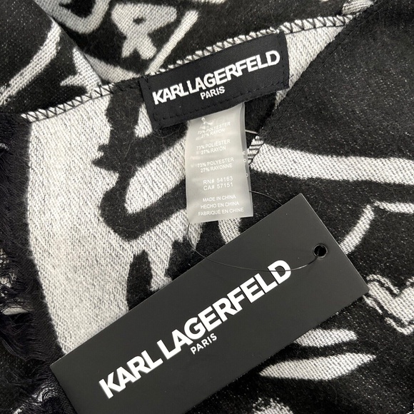 Karl Lagerfeld Paris Reversible Scarf Graffiti Eiffel Tower Cat Print Black Gray - Picture 6 of 6